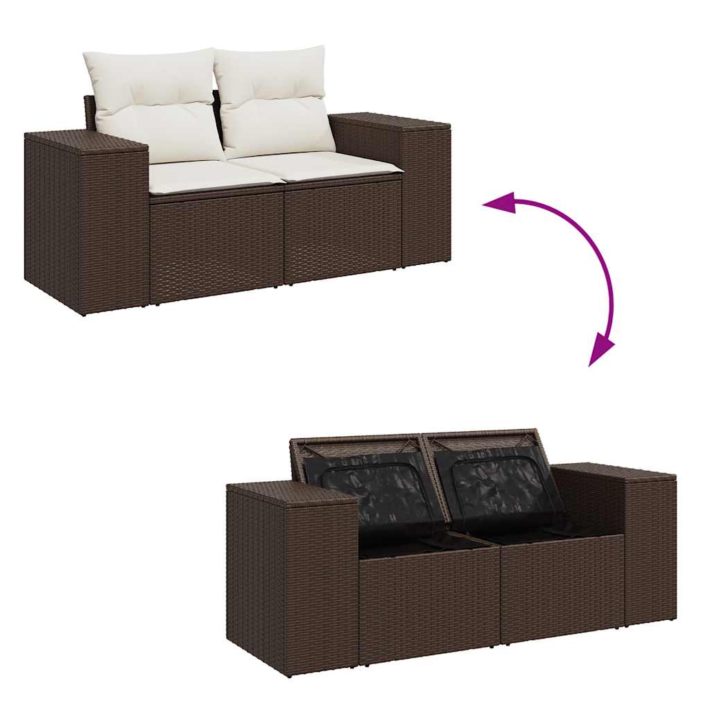 7 Piece Brown Poly Rattan Garden Sofa Set with Cushions