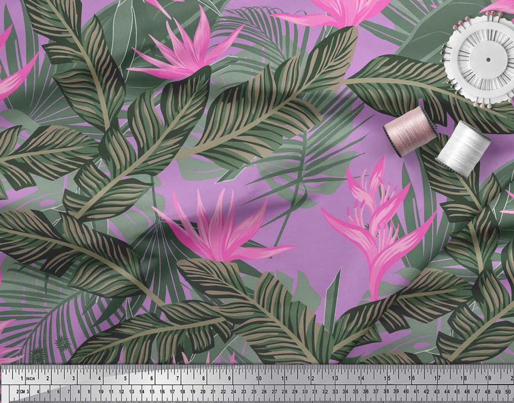 Soimoi Japan Crepe Satin Stoff Blomster & Blader Tropisk Stoff Prints etter meter 42 tommer