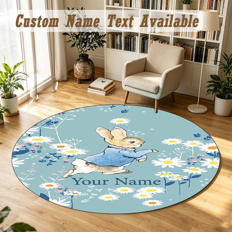 Round Rug Custom NamePeter Rabbit Pattern Non Slip Carpet Home Floor Decor