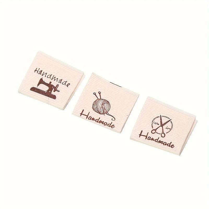 10Pcs Cloth Labels Handmade Label Fold Tags  Hand Made Label For Knitted Hats Printed Cotton Woven Sew Tags