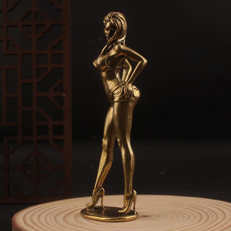 1 Piece Sexy Bikini Beauty Figurine Solid Copper Beautiful Woman Ornament Girl Model Collectible Statue Gifts For Man Brothers