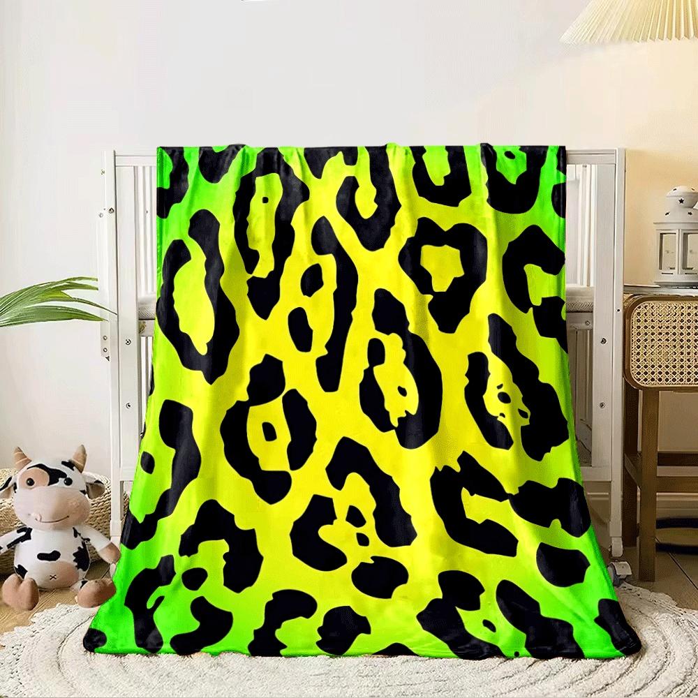 Bright green-yellow leopard print with irregular black spots. for all seasons blanket lunch break throw gift