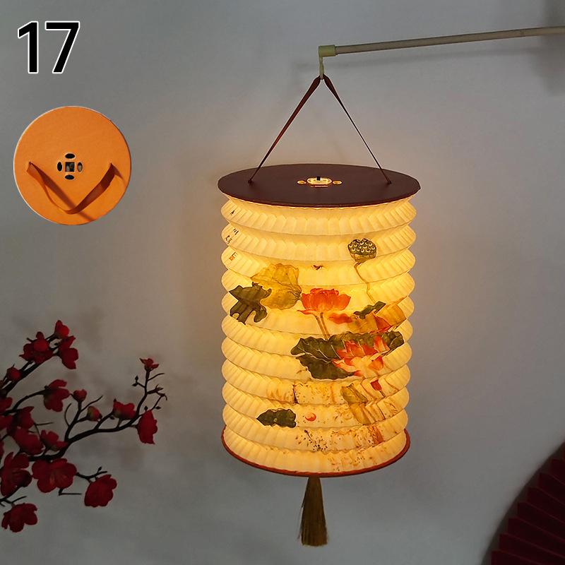 Traditional Hanging Led Lantern Folding Organ Design Chinese Style Mid-autumn New Year Decor Portable Lantern With Handlen