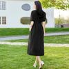 VICTORIA&VERA Women's V-Neck Puff Sleeve A-Line Midi Dress