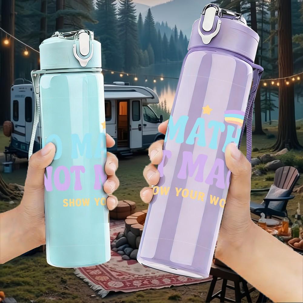 1PC Do Math Not Magic Rainbow Letter 750ml Color Plastic Sports Water Bottle Leakproof Flip Straw Lid Suitable for Sports Office Home Use