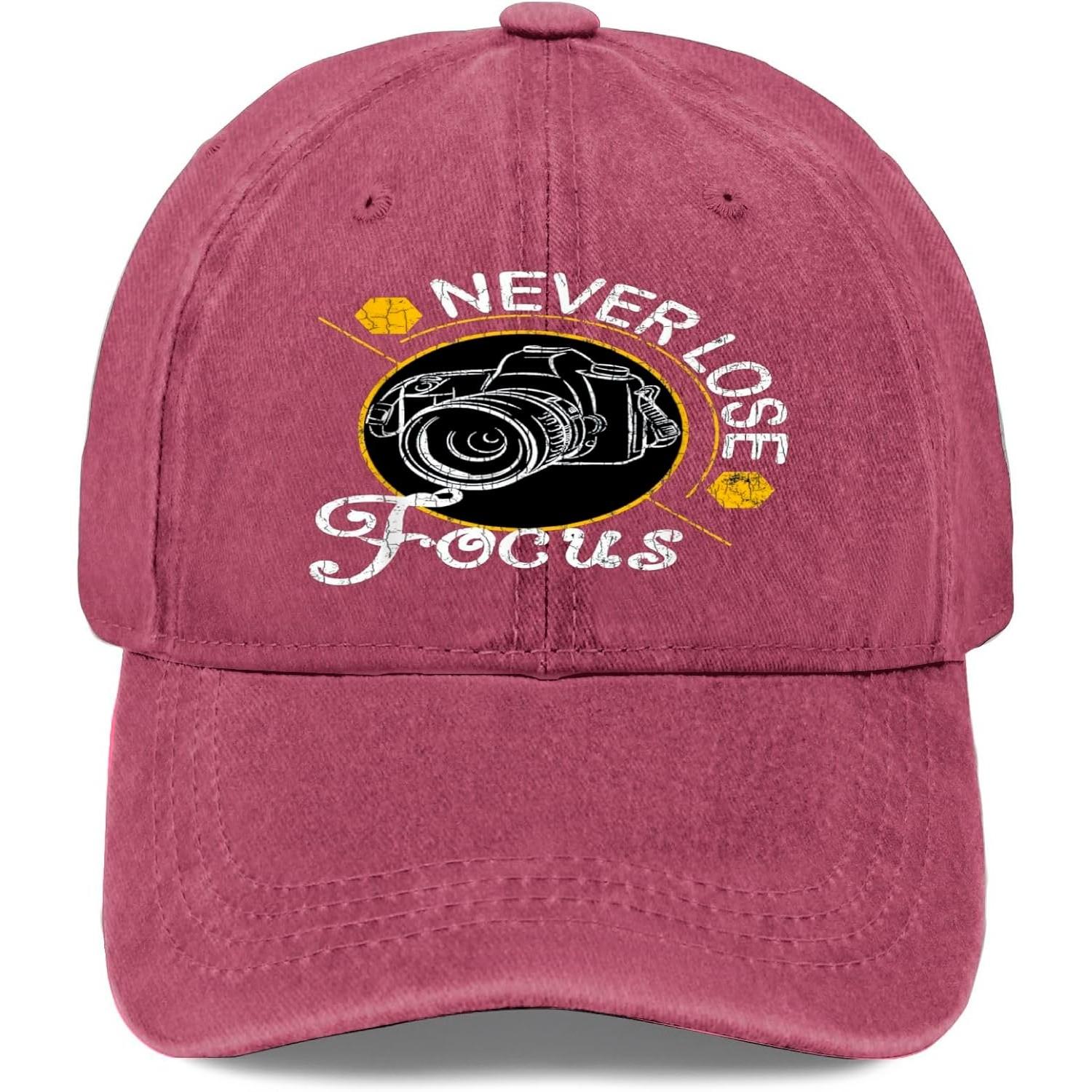 Photography Never Lose Focus Washed Denim Baseball Cap Casual Outdoor Adjustable Hat One Size
