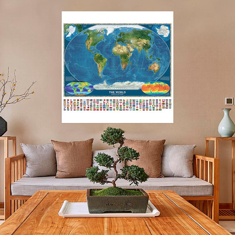 Polyester,The World Map with National Flag Painting Poster Travel Supplies/Learning,World Map Wall Decor