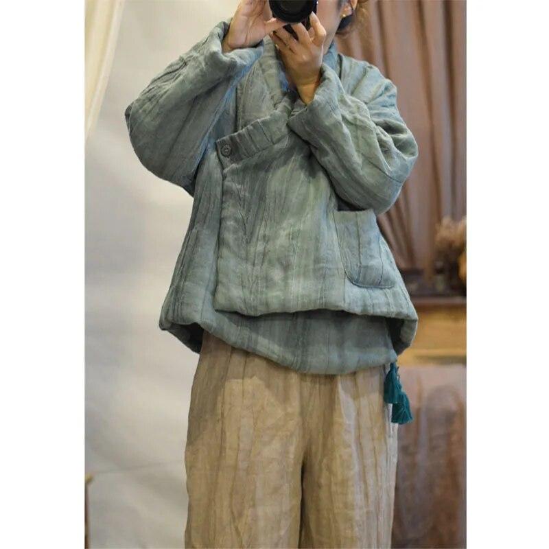 

Johnature Нерегулярный китайский стиль Хлопковая одежда Зимняя женская повседневная хлопковая одежда с длинными рукавами One Size зелёный