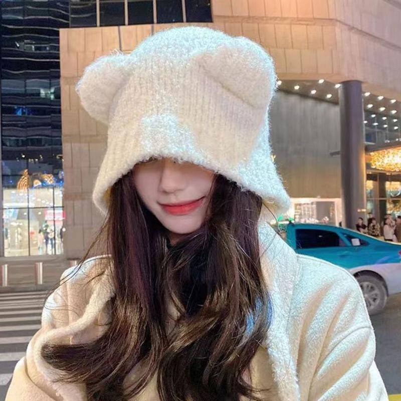 Cartoon Beanie Hat Warm Bucket Hat Cute Ear Protective Cap Cold Weather Bonnet