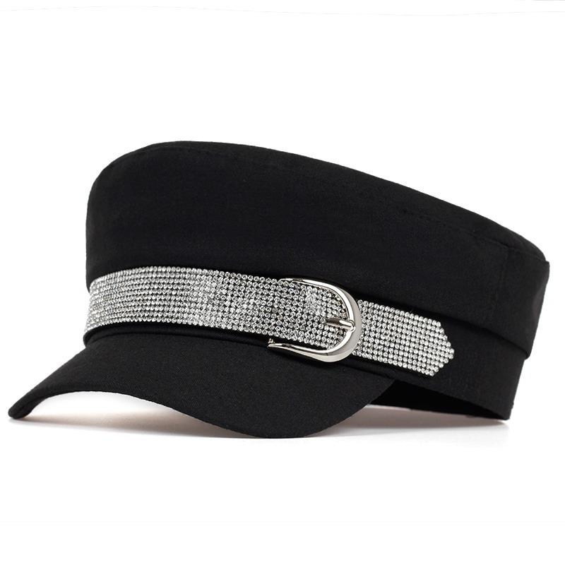New Big Buckle Style Beret Cap Korean Version with Diamond Hip Hop Caps Autumn and Winter Models Trend Hats Ladies Wild Hat