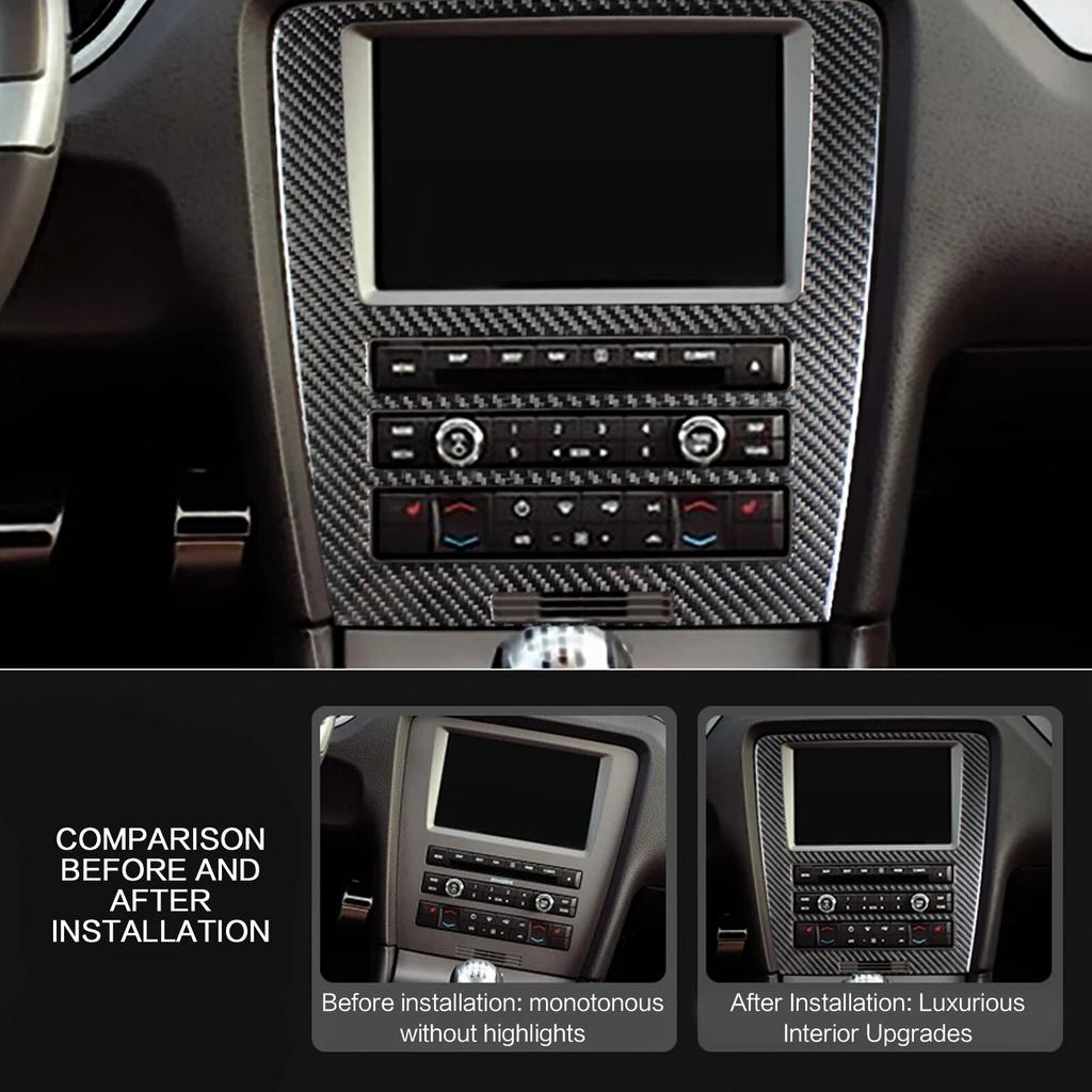 För Ford Mustang Tillbehör 2009-2014 Kolfiber Interiör Klistermärke Dekal Mittkonsol CD Dekorationspanel Trimskydd