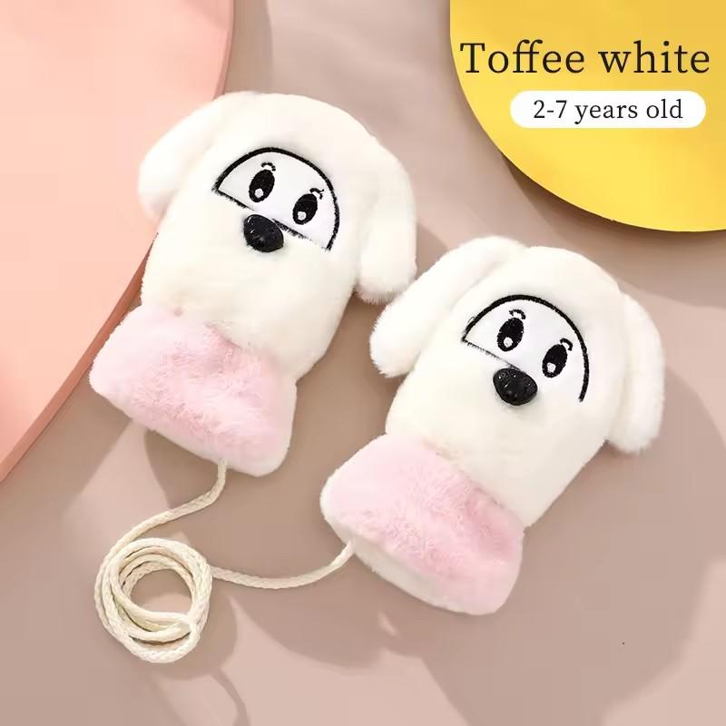 Popular Cute Cartoon Custom Soft Windproof Outdoor Children Kids Plush Lining Warm Winter Gloves белый