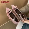 Fashion Footwear With Height Increasing Ladies Shallow Shoes Ankle Buckle Female Pointed Toe Fashion Silk Women Flats Shoes
