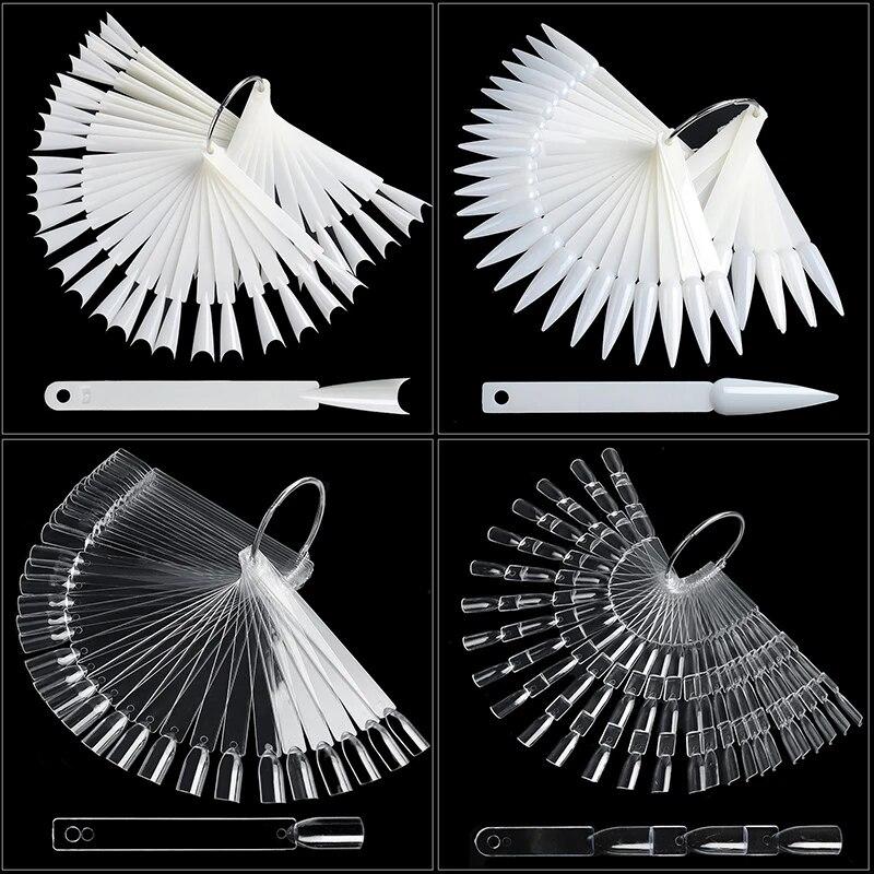 Falsche Nägel Spitze Gel Nagellack Farbkarte Display Natur Klar Schwarz Fächerform Künstliche Nägel Kunstwerkzeug zum Üben