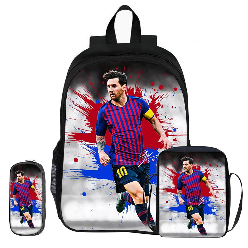 Mochila Estrella de Fútbol niño Mochila Deportiva Escolar Set de 3 Piezas Mochilas Bolsos de Hombro Bolsas para Lápices M-Messi Mochila Escolar Regalo para Niños