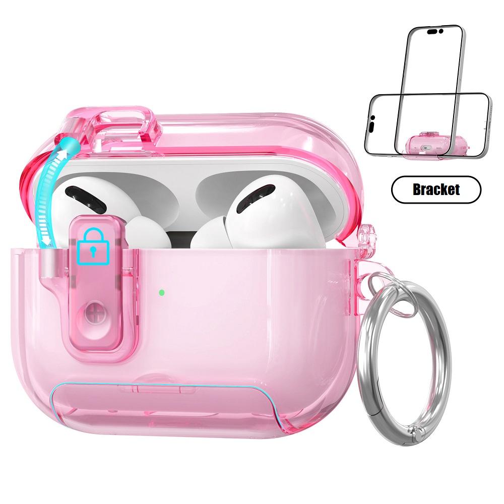 Solid Transparent Earphone Case For Airpods 4 Pro Pro2 Pro3 Portable Bracket Bluetooth Headphone Protect Cover With Hook