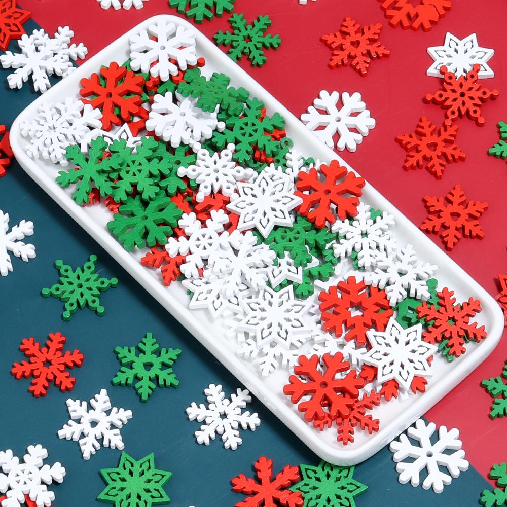 40-50pcs Wooden Slice Christmas Snowflake Scrapbooking For Christmas Party Embellishment Ornament DIY Handmade Gifts Decoration