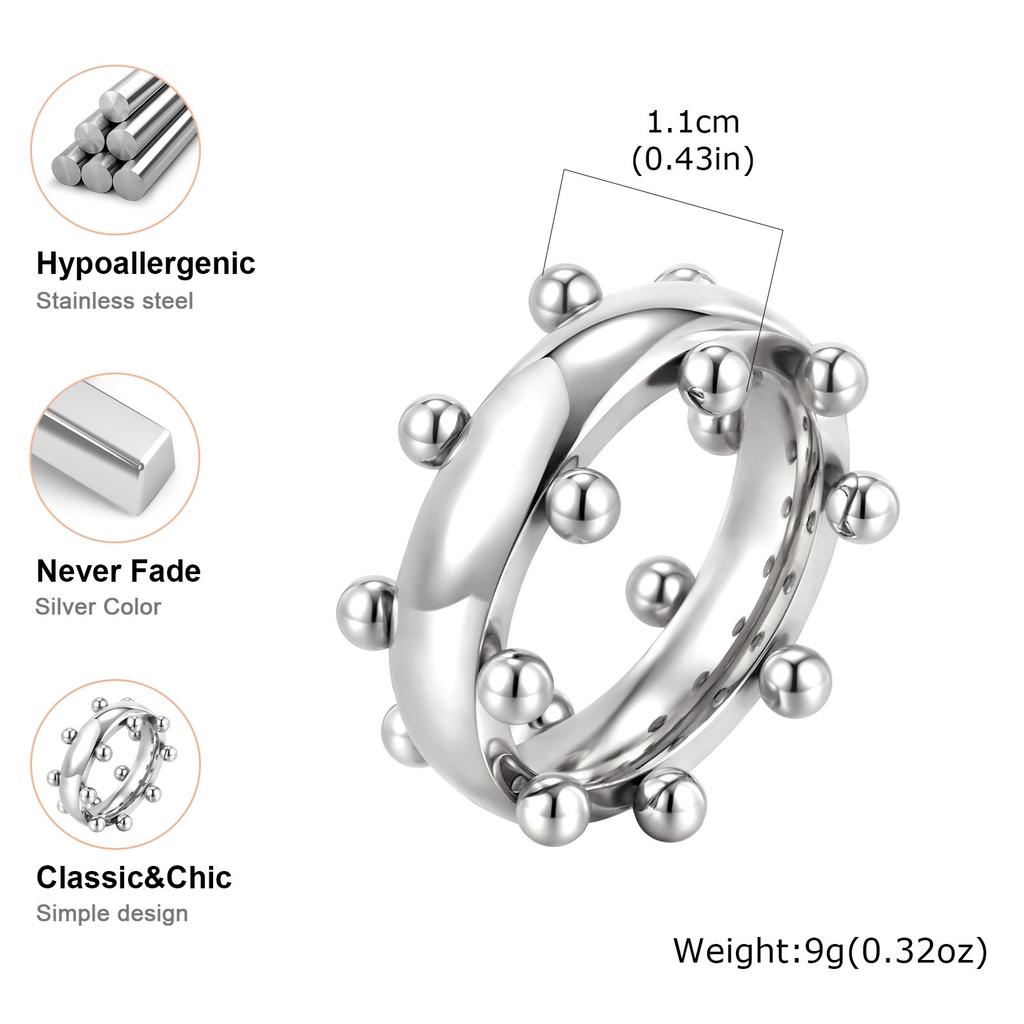 Luxury Stainless Steel Mini Ball Ring for Women, Vintage Wedding Party Jewelry Gift, Trendy Accessories