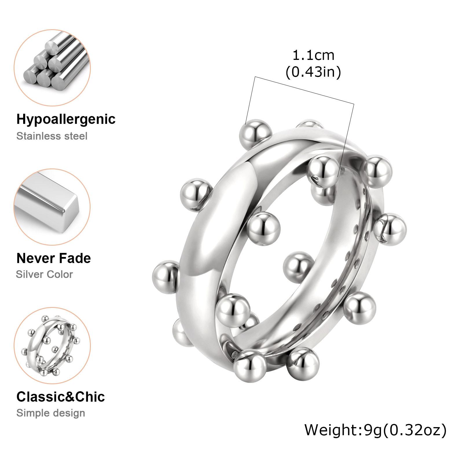 

Luxury Stainless Steel Mini Ball Ring for Women, Vintage Wedding Brand Party Jewelry Gift, Trendy Accessories Ring Size 12