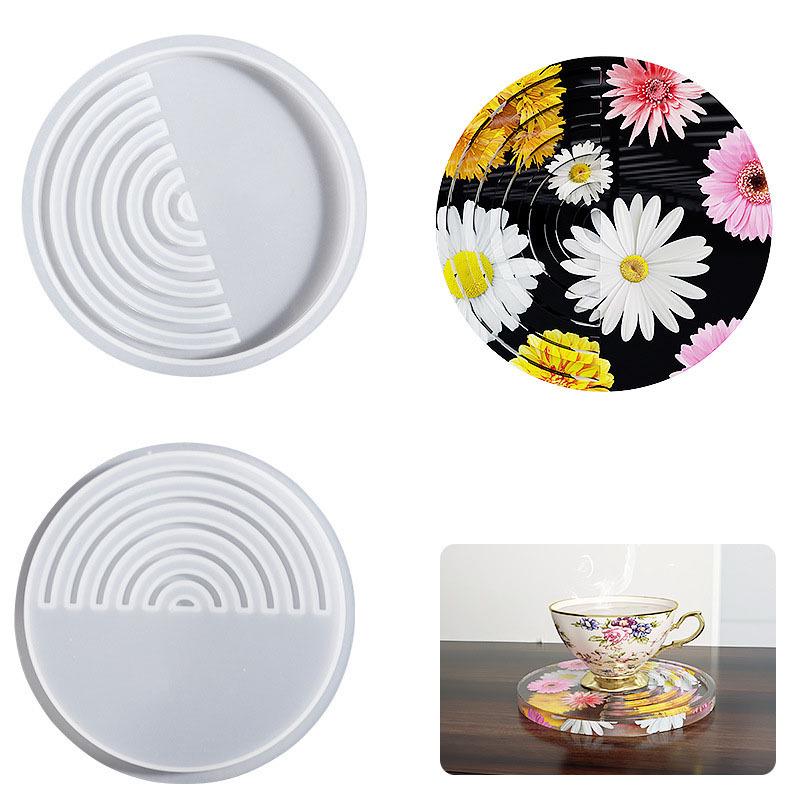 Poppy DIY Crystal Epoxy Coaster Silicone Mold - Half-Moon Stripes Round Resin Display Stand