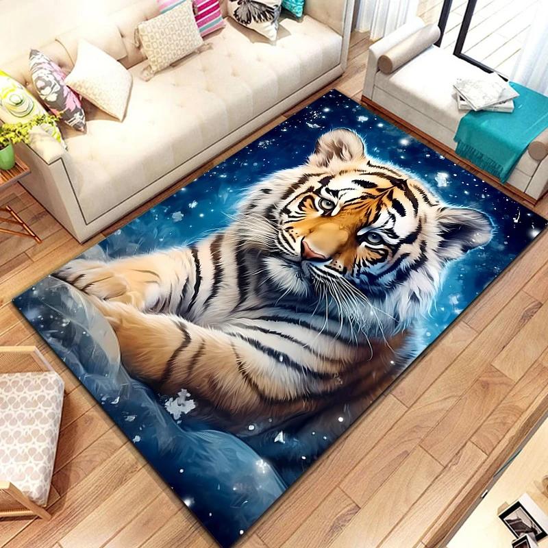 Cute Little Tiger Pattern Rug Wild Animal Carpet for Living Room Bathroom Mat Creative Doormat for Bedroom Home Decor Floor Mat
