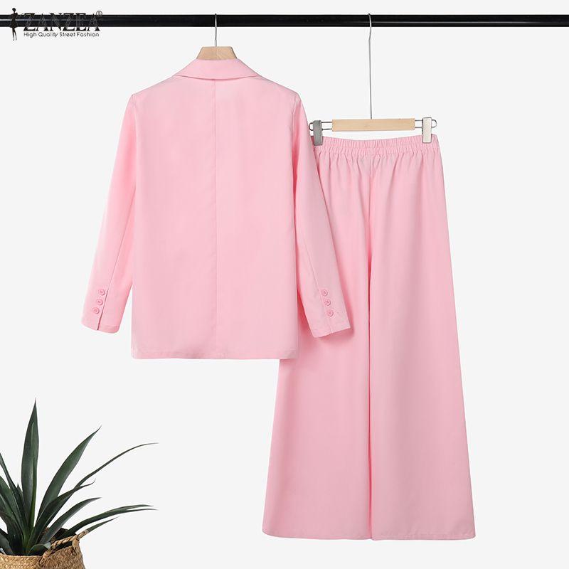 ZANZEA Women Cardigan Blazer and Pants Casual Two Piece Suit Sets