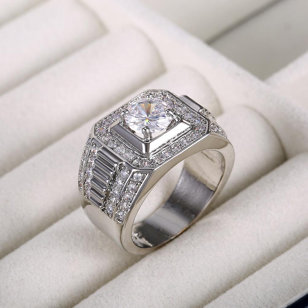 Luxury Male Wedding Ring Silver Color 18K White Round Zircon Heart Arrow Rings for Men Love  Anillos Wholesale