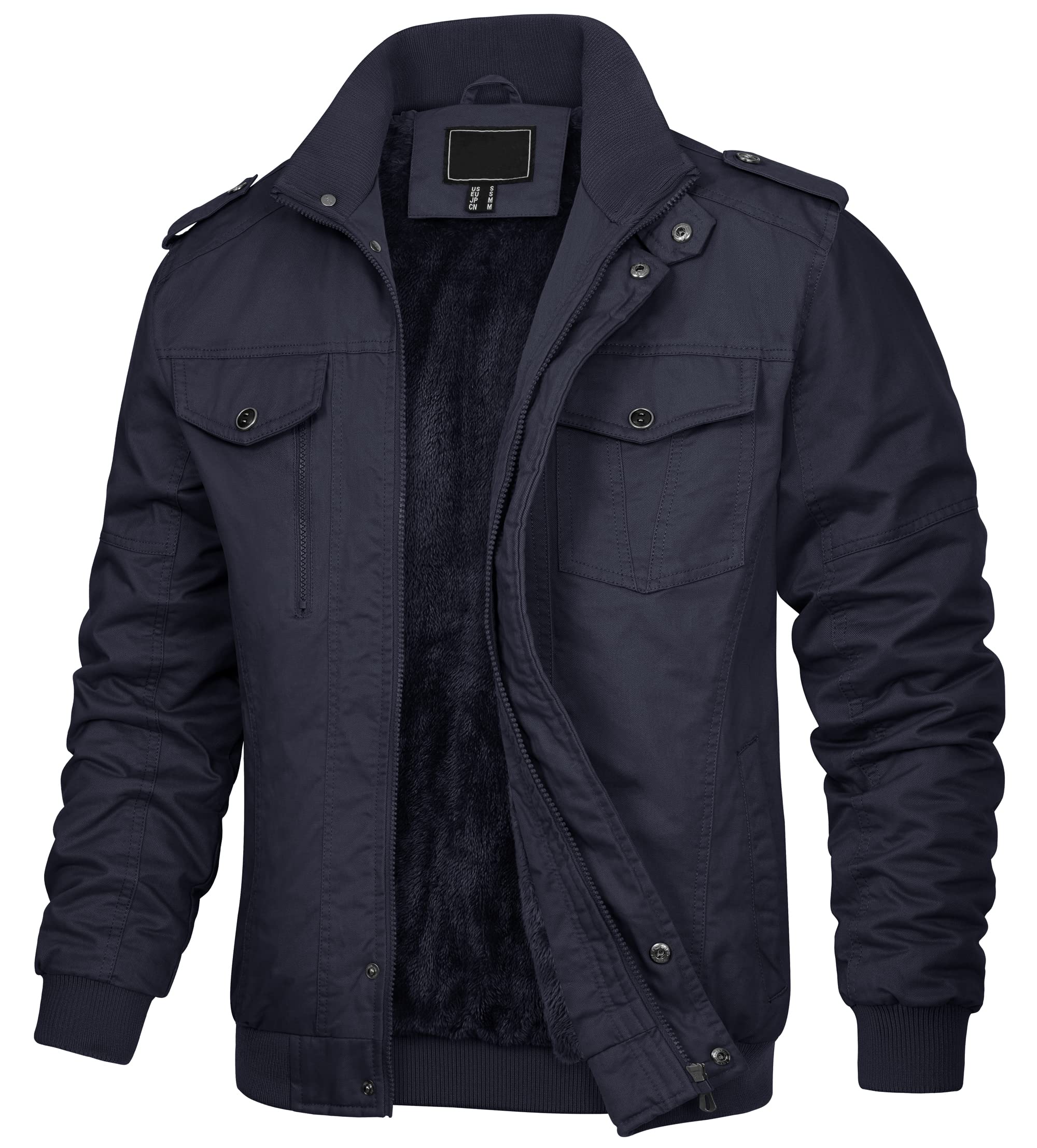

KEFITEVD American Navy Size L Men s Military-Style Stand-Collar Fleece-Lined Jacket, Workwear, Casual, Casual, Cotton, Blue,
