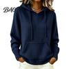 Damen Strick-Kapuzenpullover für Herbst Winter, Langarm Pullover Weicher Gerippter Saum Strickware mit Fronttasche, Einfarbige Lässige Kapuzenoberteil Oberbekleidung