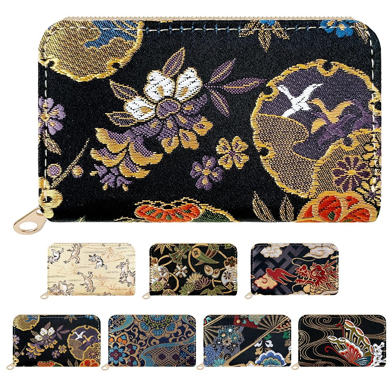 

Moonlight Coin Case with Round Perfect for Elegant and Snowflake Pattern with Wisteria and Black [leo&aoi] Nishijin-ori Zipper, Kimono, High-Quality,