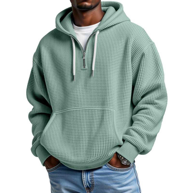 Men S Autumn Winter Waffle Hooded Pullover Zip Sweatshirt