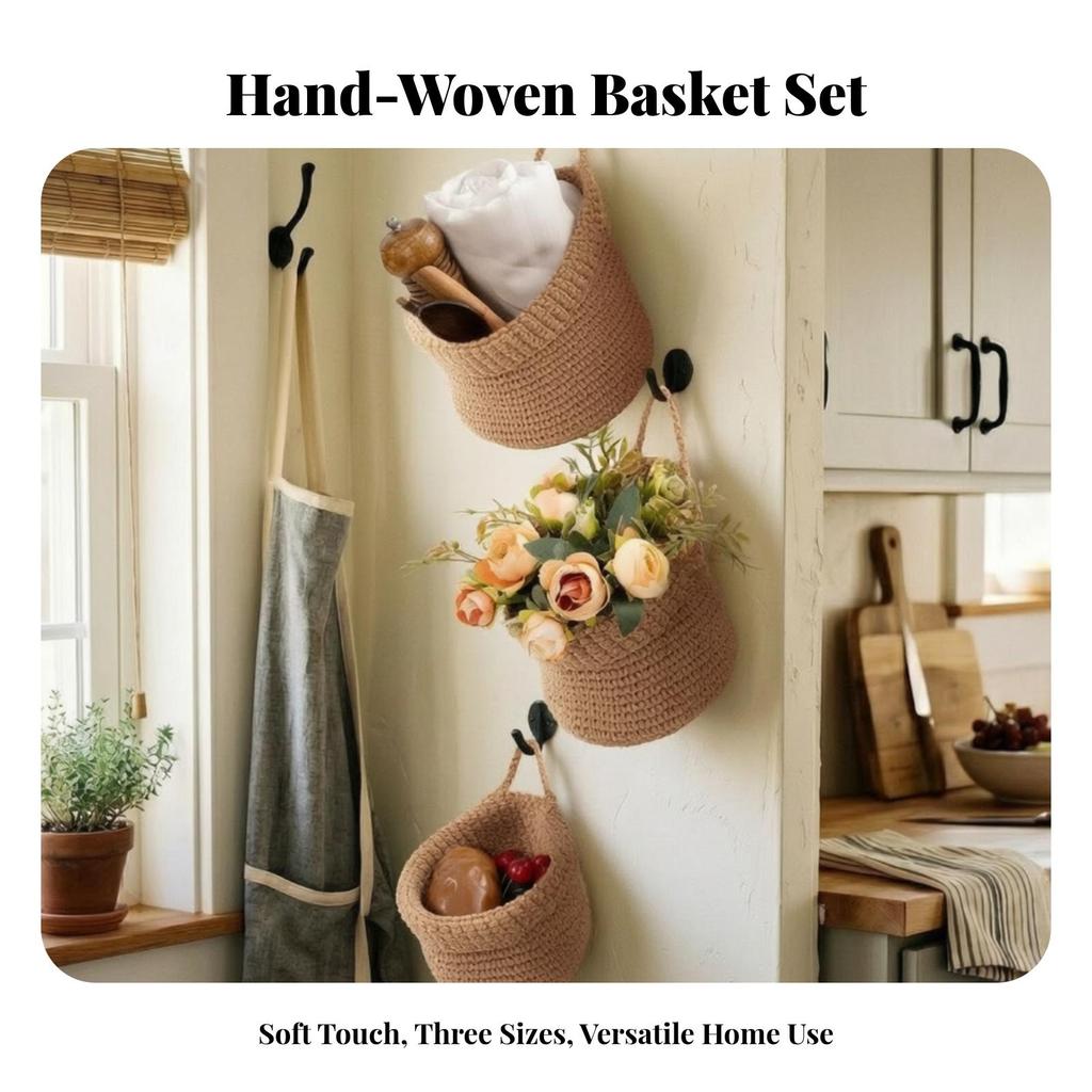 3 Pieces Wall Hanging Basket with Rope Handle Stackable for Entryway, Kitchen