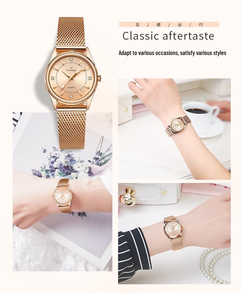 WWOOR Women's Mesh Band Quartz Waterproof Watch