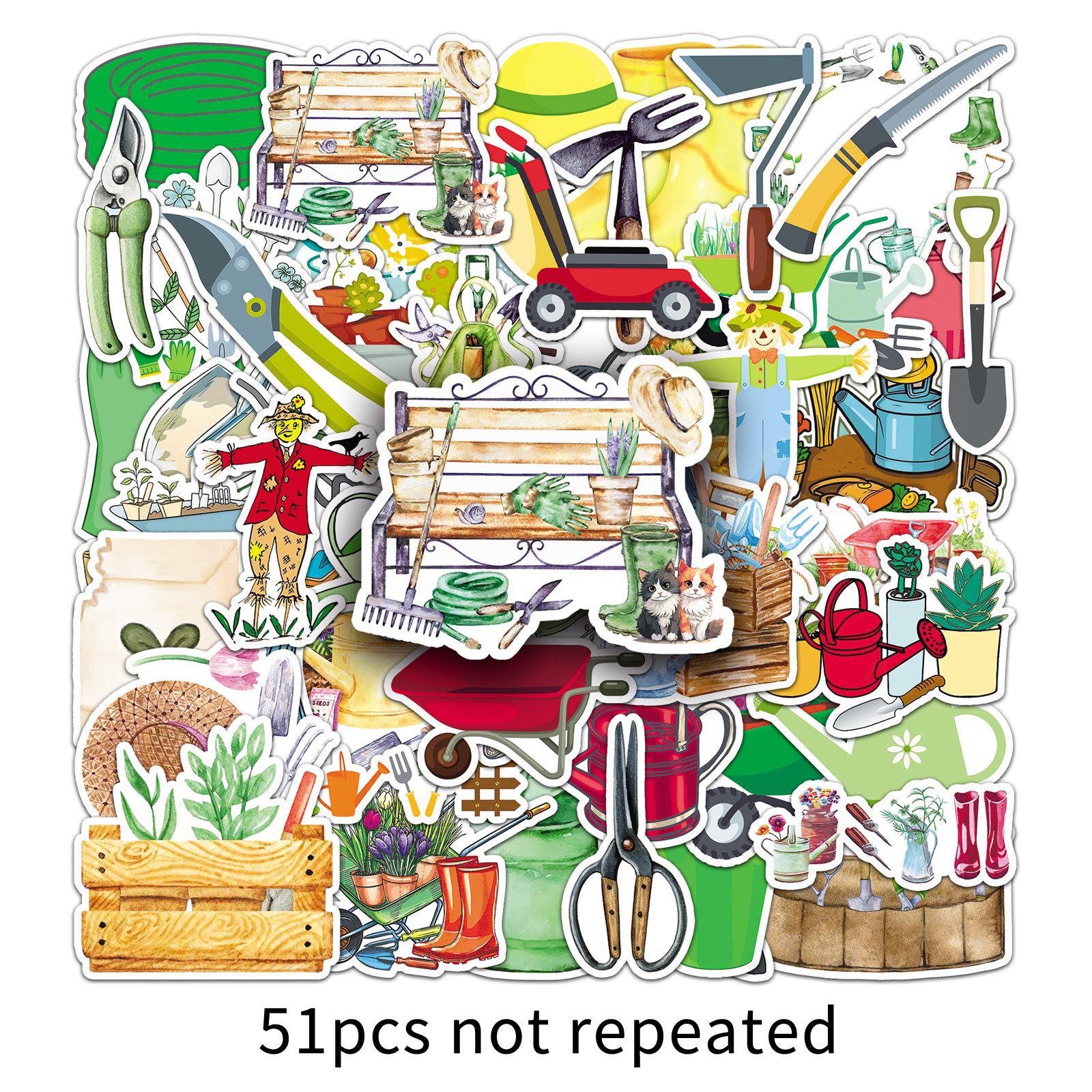 51 Garden Tools Graffiti Stickers: Personalized Decorative Stickers for Water Bottles, Phones, and Suitcases