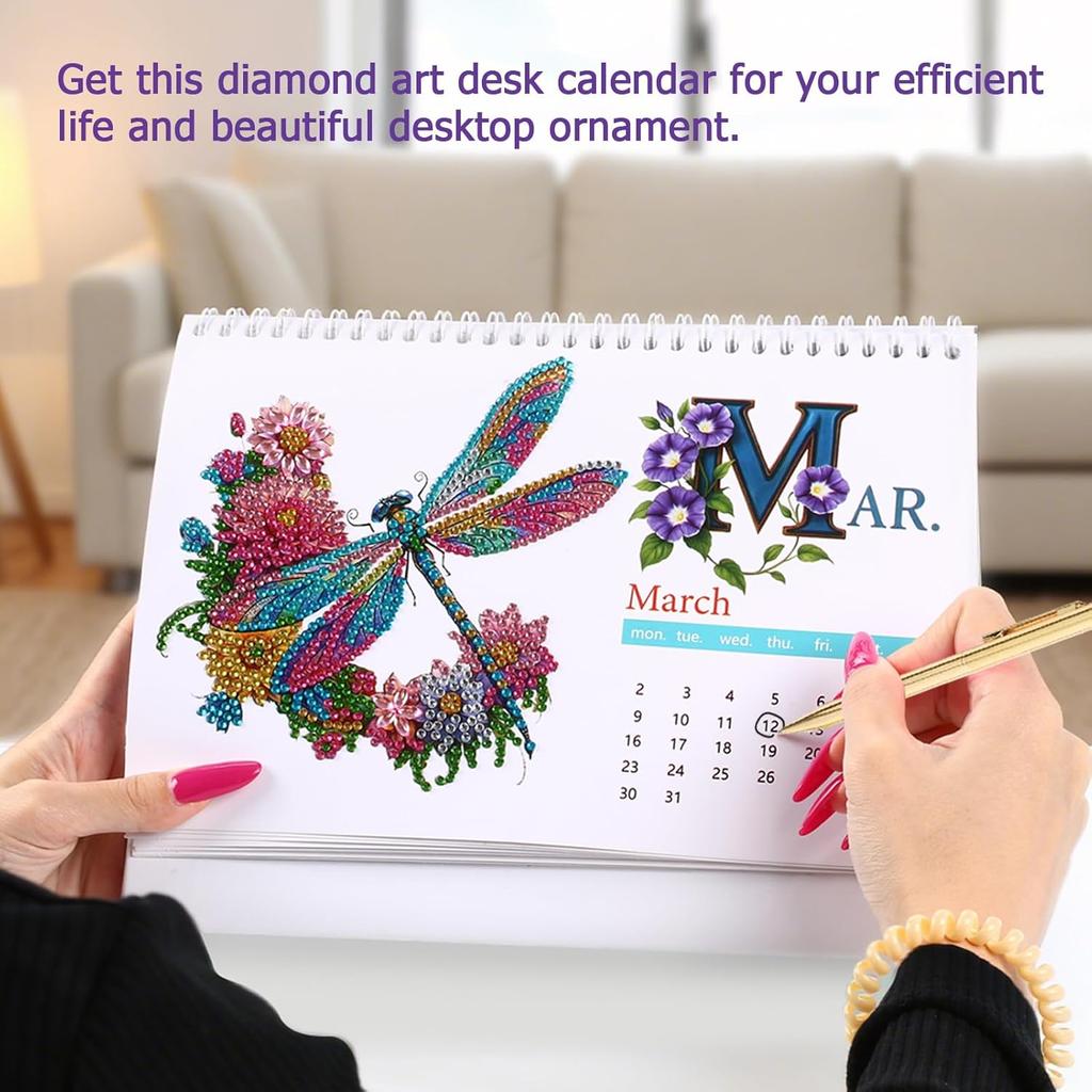 Koikify Diamond Art Desk Calendar 2026 – DIY Standing Flip Monthly Calendar, Decorative Tabletop Ornament for Home and Office, Creative Holiday &