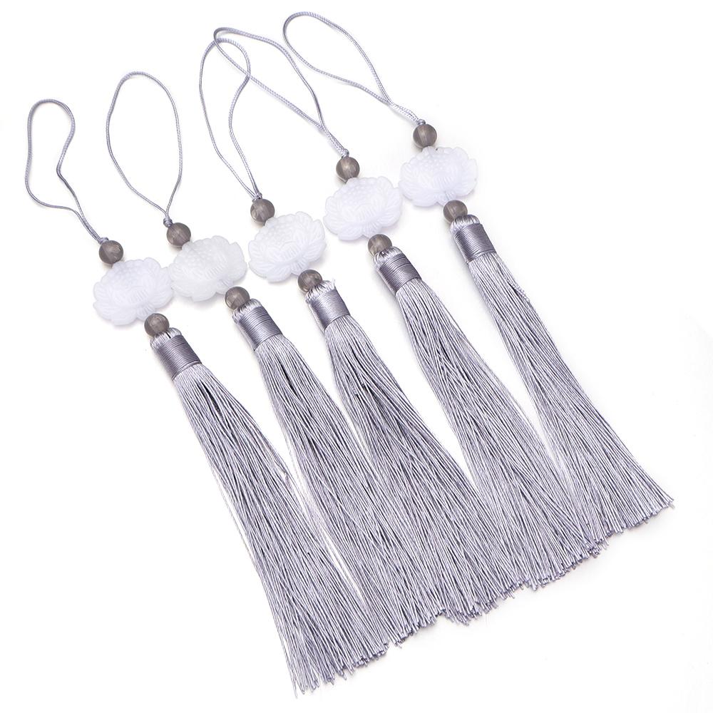 10pcs 23cm Tassel Silk Fringe Trim Colorful Handmade White Jade Lotus Tassels For DIY Bookmarks Souvenir Home Party Gift Decor