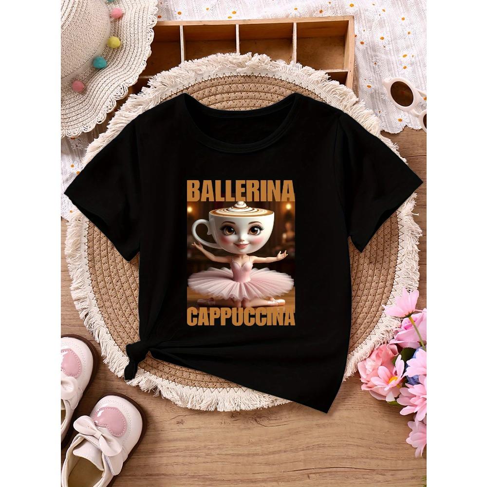 Children s casual short sleeved T-shirt, letter cartoon dancer printed fashionable anime short sleeved top 140