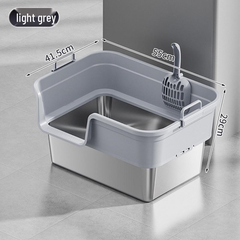 Semi-Enclosed Stainless Steel Cat Litter Box with High Walls, Splash and Leak Resistant, Large Top-Entry Design.