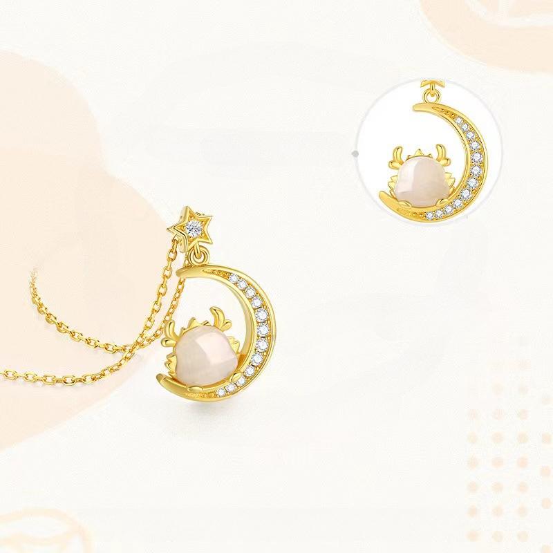 New Star Moon Dragon Necklace for Women Natural Hetian Jade Pendant Collarbone Chain
