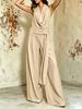 Combinaison à col halter pour femme Pantalon large Couleur unie Décontracté Sans manches Dos nu Romper Élégant Blanc