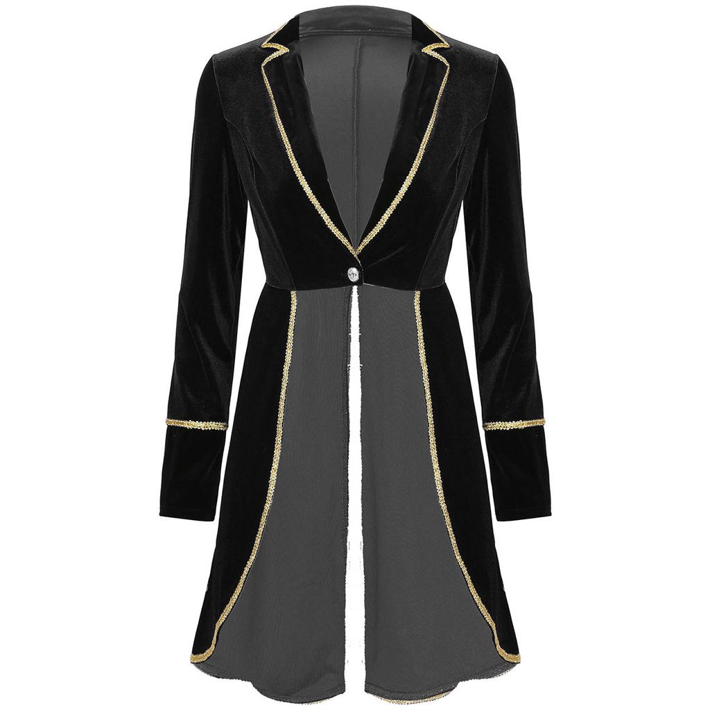 Cappotto da donna in velluto con code di rondine, giacca blazer casual a maniche lunghe con bavero, costume per festa di carnevale, cosplay