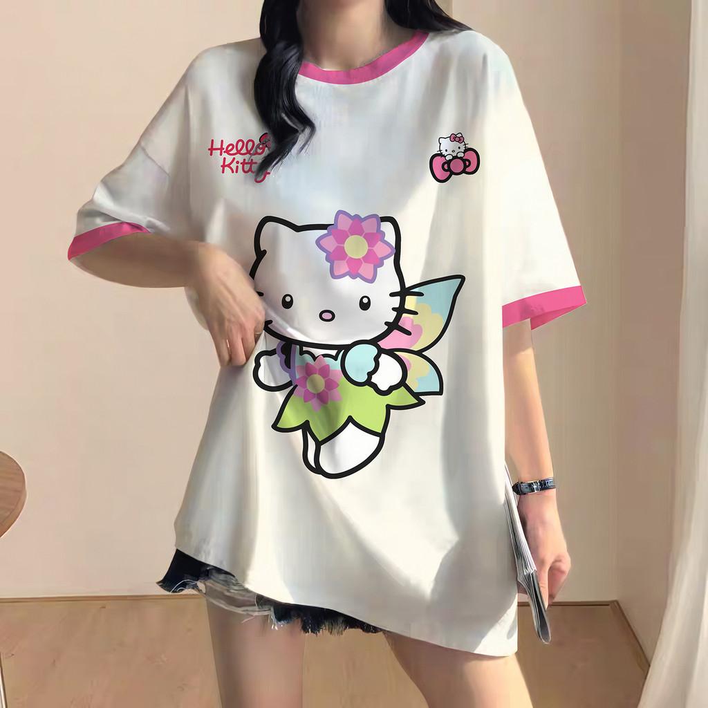 Korean style loose-fitting T-shirt, Hello Kitty soccer T-shirt, sports T-shirt, streetwear.