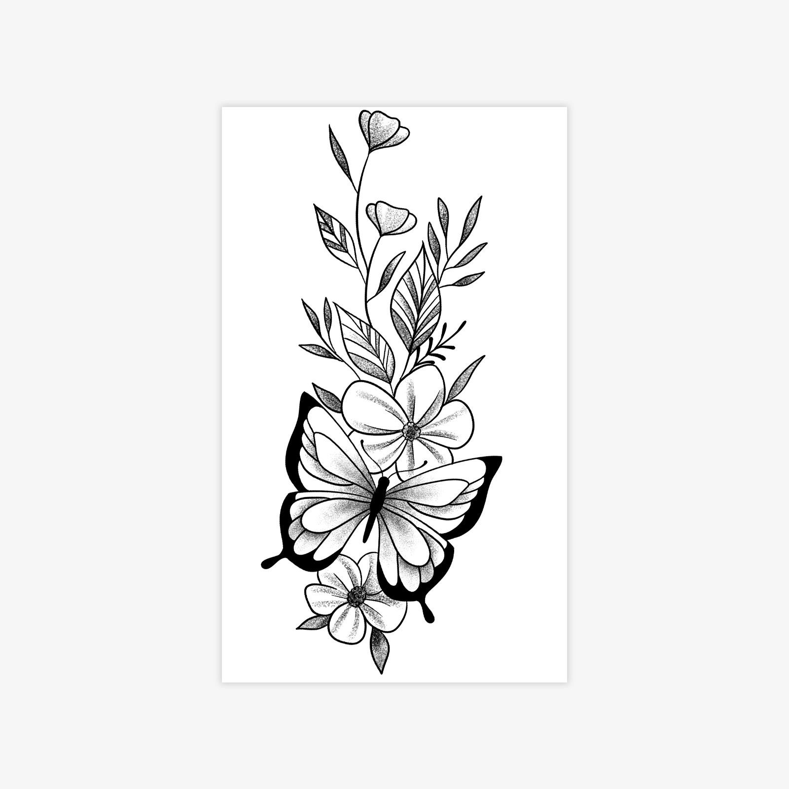 Retro Butterfly Flower Tattoo Sticker Advanced Sense Beautiful Back Arm Tattoo Sticker 9*15