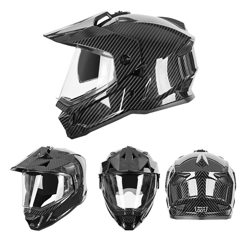Dual Lens Full Face Motorcycle Helmet Off-Road Rally Dirt Bike ATV Racing DOT Certified ABS Carbon Fiber Style