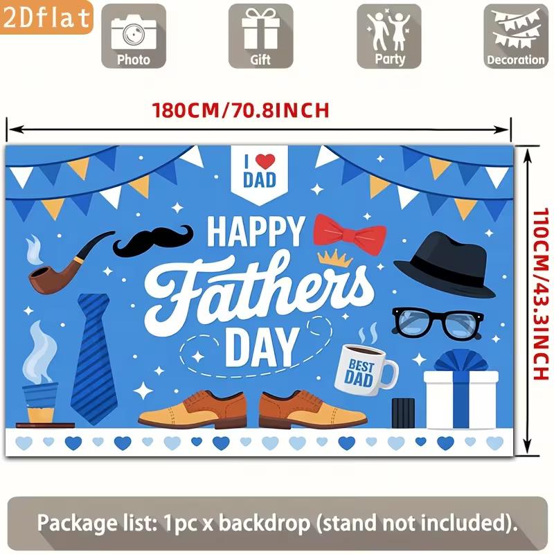 2D Blue Father's Day Backdrop, Gentleman Themed Photo Banner