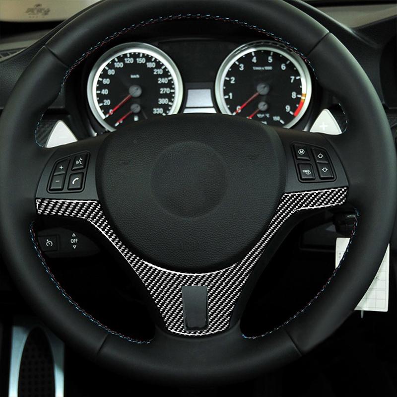 For BMW E90 E92 E93 3 Series 2005-2012 Real Carbon Fiber Steering Wheel Decoration Cover Car Stickers Car Interior Styling