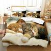 Double Cat Cuddling Pattern Bedding Set, Cute Pet Print Duvet Cover and Pillowcases for Single/double/king/king Beds.