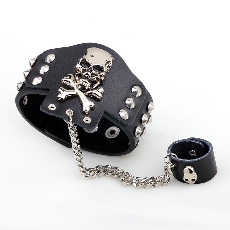 Versatile and Fashionable Zinc Alloy Skull Head Trendy Accessory-punk Cuff Bracelet Pendant Ring Electroplated Unisex