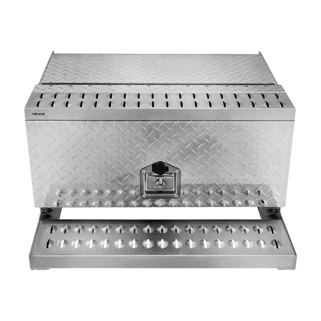 Stufenwerkzeugkasten für Sattelzug, 760 x 750 x 400 mm Robuster Aluminium-Riffelblech-Werkzeugkasten, Wasserdichte Einstiegsstufen-Aufbewahrungsbox für die Kabine mit T-Griff-Schloss &