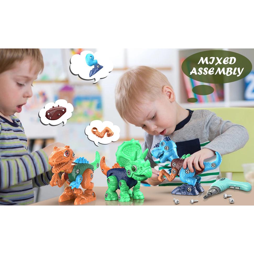 Zabawki dinozaurów, zabawki dinozaurów na części, konstrukcja łodygi zabawki dla dzieci z wiertarką elektryczną, zabawki urodzinowe i świąteczne prezenty dla chłopców dzieci 3 4 5 6 7+